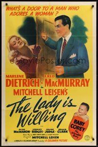 7d495 LADY IS WILLING style A 1sh '42 pretty Marlene Dietrich, Fred MacMurray & Baby Corey!