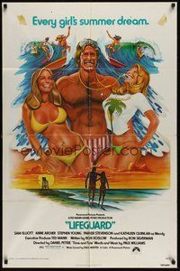 7d524 LIFEGUARD 1sh '76 artwork of barechested Sam Elliot with sexy beach babes by Roger Huyssen!