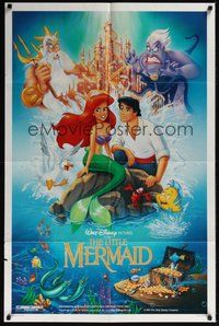7d528 LITTLE MERMAID DS 1sh '89 great image of Ariel & cast, Disney underwater cartoon!