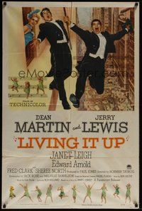7d530 LIVING IT UP 1sh '54 sexy Janet Leigh watches wacky Dean Martin & Jerry Lewis!