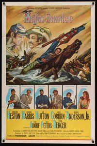 7d555 MAJOR DUNDEE 1sh '65 Sam Peckinpah, Charlton Heston, Civil War battle art by Rehberger!