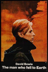 7d564 MAN WHO FELL TO EARTH 1sh '76 Nicolas Roeg, David Bowie close up profile!