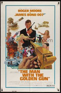 7d566 MAN WITH THE GOLDEN GUN East Hemi 1sh '74 art of Roger Moore as James Bond by Robert McGinnis