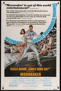 7d596 MOONRAKER reviews 1sh '79 art of Roger Moore as James Bond & sexy space babes by Gouzee!