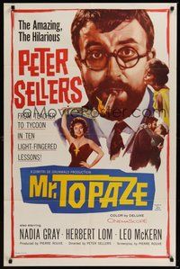 7d604 MR. TOPAZE 1sh '62 Mr. Topaze, close-up of bearded Peter Sellers w/cigar, Nadia Gray!