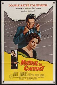 7d608 MURDER BY CONTRACT 1sh '59 Vince Edwards prepares to strangle woman with necktie!