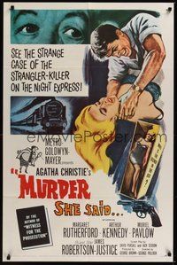 7d611 MURDER SHE SAID 1sh '61 detective Margaret Rutherford follows a strangler, Agatha Christie