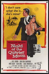 7d638 NIGHT OF THE QUARTER MOON 1sh '59 Barrymore doesn't care what race his wife Julie London is!