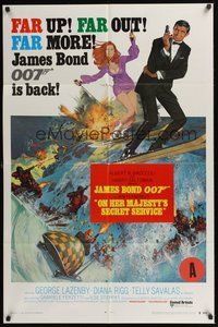 7d652 ON HER MAJESTY'S SECRET SERVICE style B int'l 1sh '69 George Lazenby as Bond w/Diana Rigg!