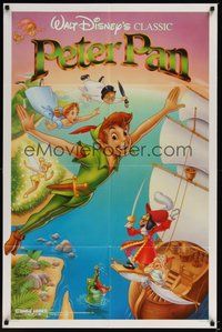 7d679 PETER PAN 1sh R89 Walt Disney animated cartoon fantasy classic, flying artwork!
