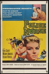 7d692 POLICE NURSE 1sh '63 pretty nurse Merry Anders, Ken Scott, thriller!