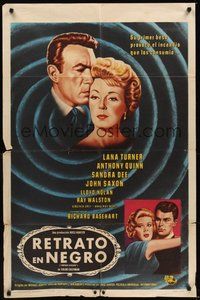 7d696 PORTRAIT IN BLACK Spanish/U.S. 1sh '60 art of Lana Turner, Anthony Quinn, Sandra Dee, John Saxon!