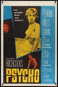 7d701 PSYCHO 1sh '60 sexy half-dressed Janet Leigh, Anthony Perkins, Alfred Hitchcock!