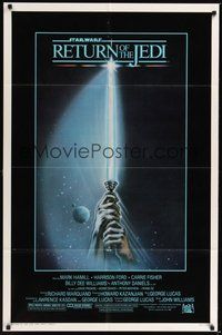 7d723 RETURN OF THE JEDI 1sh '83 George Lucas classic, great artwork of hands holding lightsaber!