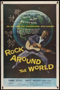 7d730 ROCK AROUND THE WORLD 1sh '57 early rock & roll, great artwork of Tommy Steele!