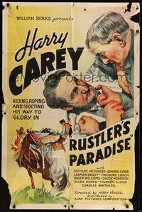 7d739 RUSTLER'S PARADISE 1sh '35 Harry Carey riding, roping, and shooting his way to glory!