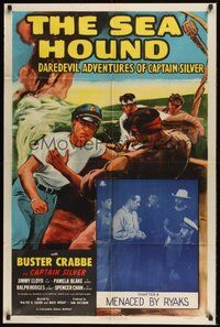 7d754 SEA HOUND Chap4 1sh R55 Buster Crabbe serial, cool art, Menaced by Ryaks!
