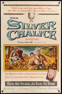 7d778 SILVER CHALICE 1sh '55 great art of Virginia Mayo & Paul Newman in his first movie!