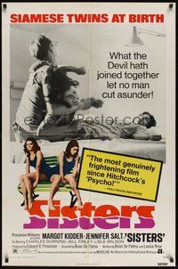 7d782 SISTERS 1sh '73 Brian De Palma, Margot Kidder is a set of conjoined twins!