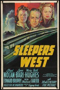 7d790 SLEEPERS WEST 1sh '41 great 20th Century Fox stone litho of stars over speeding train!