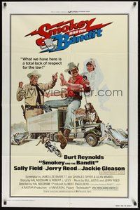 7d795 SMOKEY & THE BANDIT 1sh '77 art of Burt Reynolds, Sally Field & Jackie Gleason by Solie!