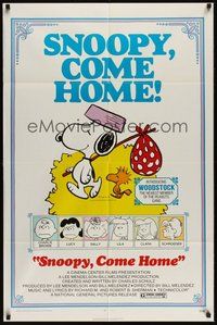 7d796 SNOOPY COME HOME 1sh '72 Peanuts, Charlie Brown, great Schulz art of Snoopy & Woodstock!