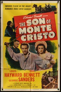 7d800 SON OF MONTE CRISTO 1sh R48 art of Louis Hayward, Joan Bennett & masked avenger!