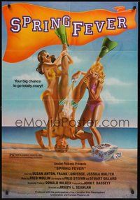 7d806 SPRING FEVER 1sh '82 Canadian beach comedy, wacky art of girls pouring beer on guy!