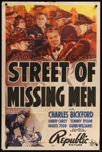 7d823 STREET OF MISSING MEN 1sh '39 Charles Bickford, Harry Carey, cool mob artwork!