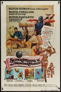 7d833 SUPERSTOOGES VS. THE WONDERWOMEN 1sh '74 super-fantastic conquests of adventure, wacky art!