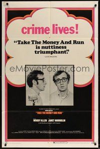 7d845 TAKE THE MONEY & RUN 1sh '69 wacky Woody Allen mugshot in classic mockumentary!