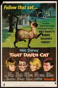 7d859 THAT DARN CAT style B 1sh '65 great art of wacky Disney Siamese feline, follow that cat!