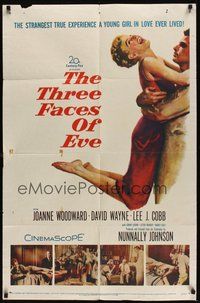 7d872 THREE FACES OF EVE 1sh '57 David Wayne, Joanne Woodward has multiple personalities!