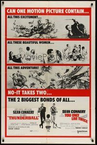 7d880 THUNDERBALL/YOU ONLY LIVE TWICE 1sh '71 Sean Connery's two biggest James Bonds of all!