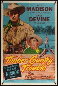 7d886 WILD BILL HICKOK stock 1sh '55 Guy Madison, Andy Devine, Timber Country Trouble!