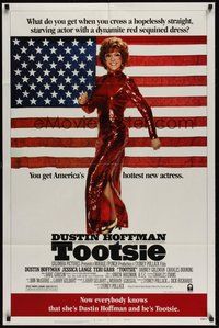 7d896 TOOTSIE style B 1sh '82 full-length Dustin Hoffman in drag by American flag!