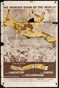 7d905 TRAPEZE 1sh R61 great circus art of Burt Lancaster, Gina Lollobrigida & Tony Curtis!