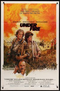 7d926 UNDER FIRE 1sh '83 Nick Nolte, Gene Hackman, Joanna Cassidy, great Drew Struzan art!