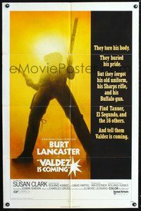 7d928 VALDEZ IS COMING 1sh '71 Burt Lancaster, written by Elmore Leonard, cool gunslinger image!