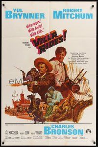 7d938 VILLA RIDES 1sh '68 art of Yul Brynner as Pancho & Robert Mitchum, Sam Peckinpah!