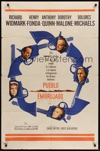 7d949 WARLOCK Spanish/U.S. 1sh '59 cowboys Henry Fonda & Richard Widmark, cool revolver design!