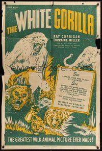 7d968 WHITE GORILLA 1sh '45 artwork of wild savage African ape & other jungle animals!