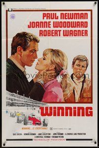 7d977 WINNING 1sh '69 Paul Newman, Joanne Woodward, Indy car racing art by Howard Terpning!