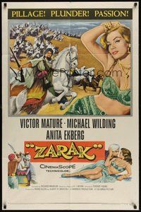 7d997 ZARAK 1sh '56 art of sexiest barely dressed Anita Ekberg + Victor Mature on horse!