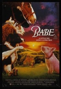 7e387 BABE DS Aust daybill '95 classic talking pig, children's farm animal comedy!