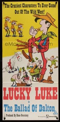 7e390 BALLAD OF DALTON Aust daybill '78 Lucky Luke, great cartoon western art!