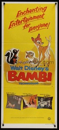 7e392 BAMBI Aust daybill R79 Walt Disney cartoon deer classic, great art with Thumper & Flower!