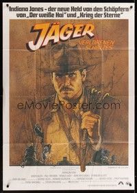 7e049 RAIDERS OF THE LOST ARK German 33x47 '81 great art of adventurer Harrison Ford by Amsel!