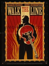 7e013 WALK THE LINE video German 16x23 '05 cool artwork of Joaquin Phoenix as Johnny Cash!