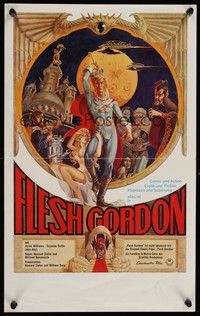 7e016 FLESH GORDON German 12x19 '74 sexy sci-fi spoof, wacky erotic super hero art by George Barr!